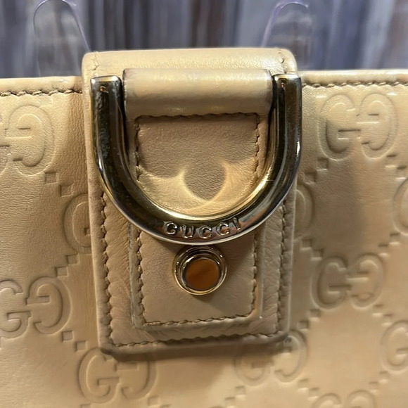 GUCCI CREAM LEATHER BIFOLD ZIP WALLET WITH SIGNATURE HORSE BIT CLASP. - Picture 7 of 16